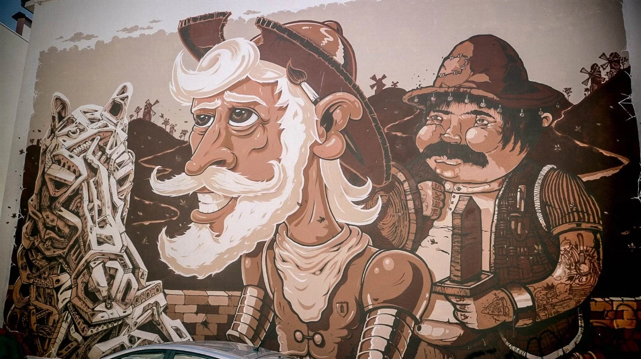 A Don Quixote and Sancho Panza street art mural