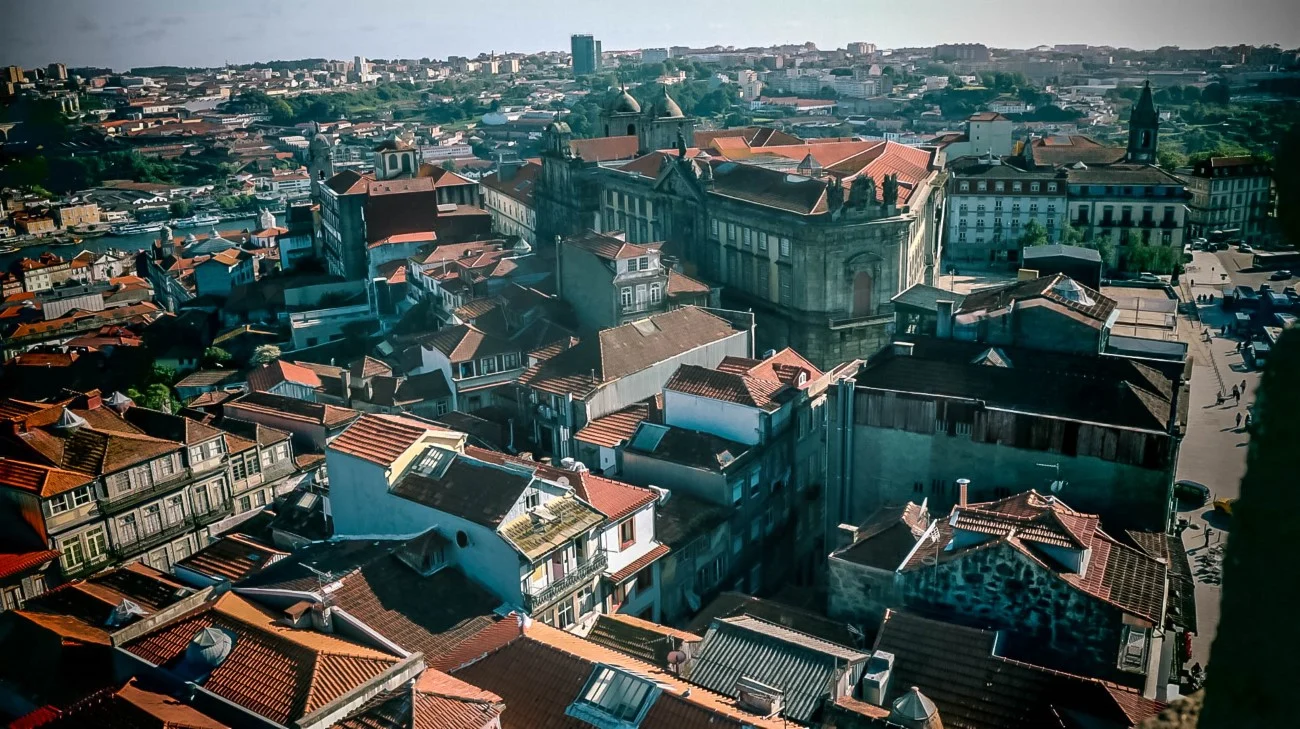 Aerial view from the tower looking down at the surrounding neighborhood