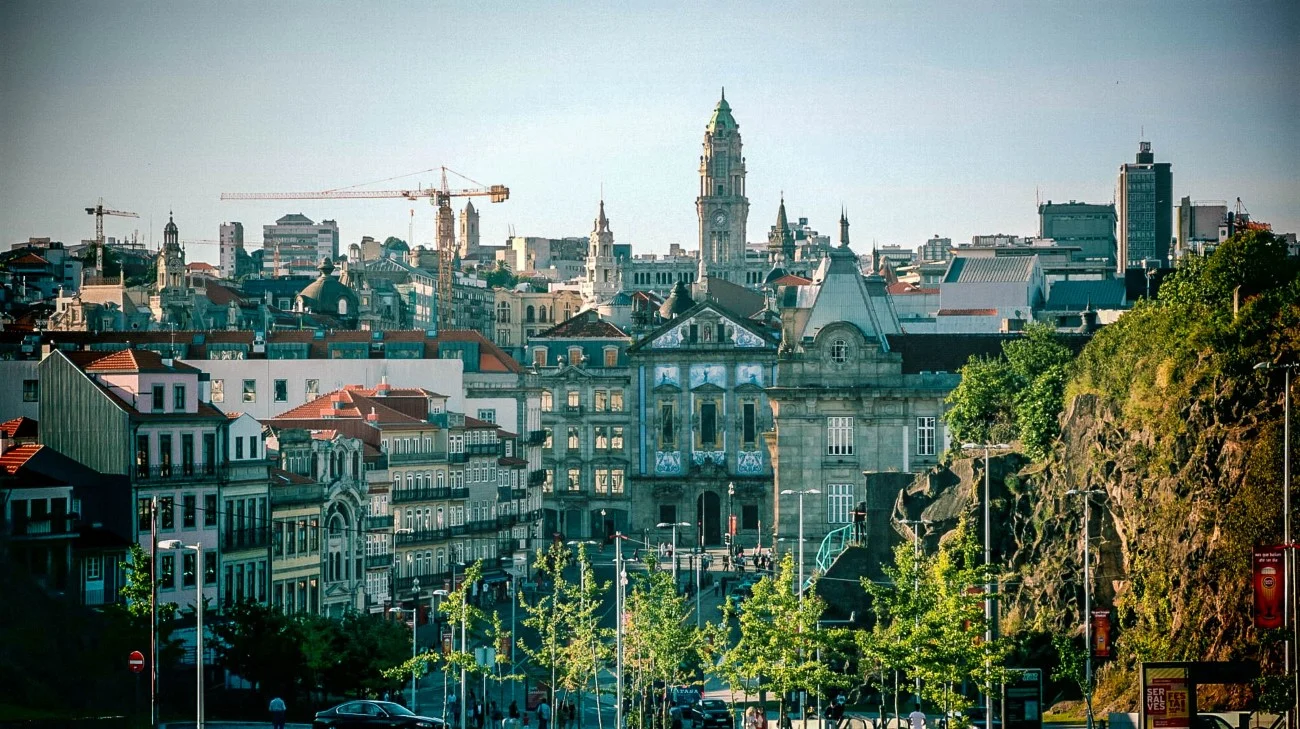 Porto’s skyline from across the river showing the City Hall tower