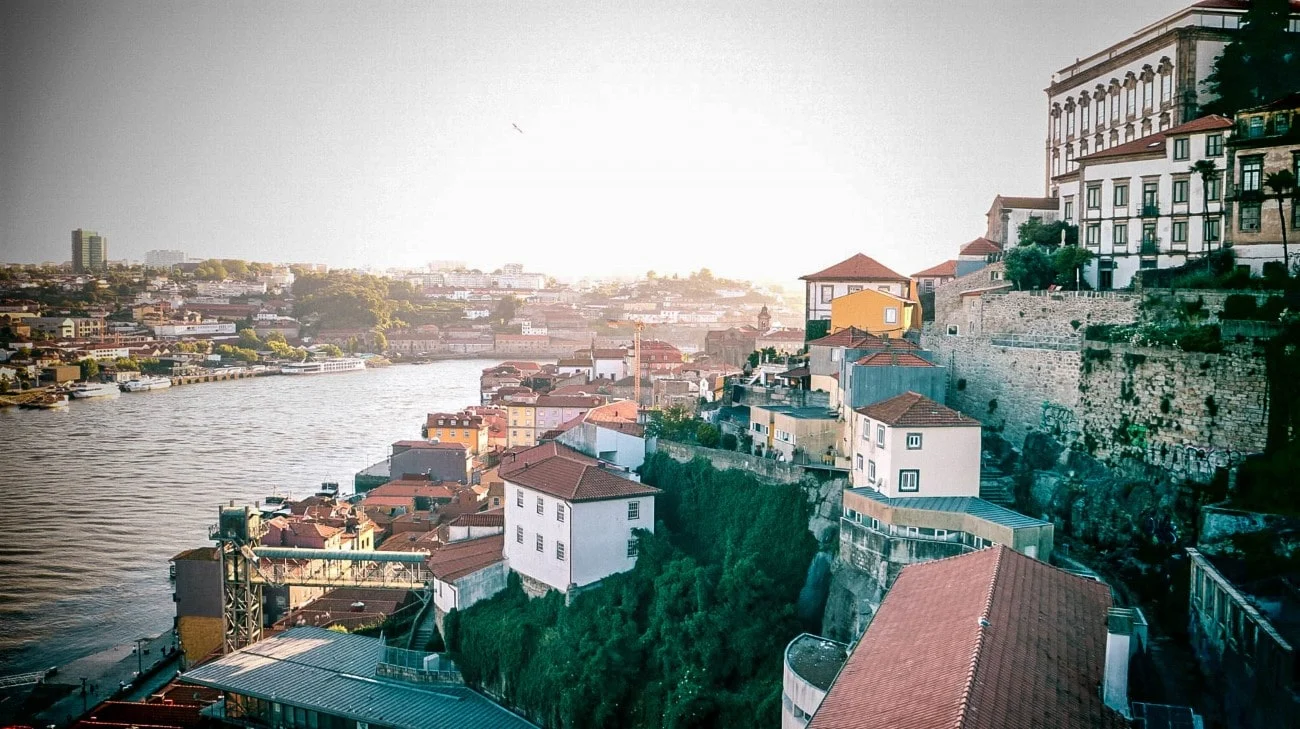 Golden hour view of Porto’s hillside cascading down to the Douro River