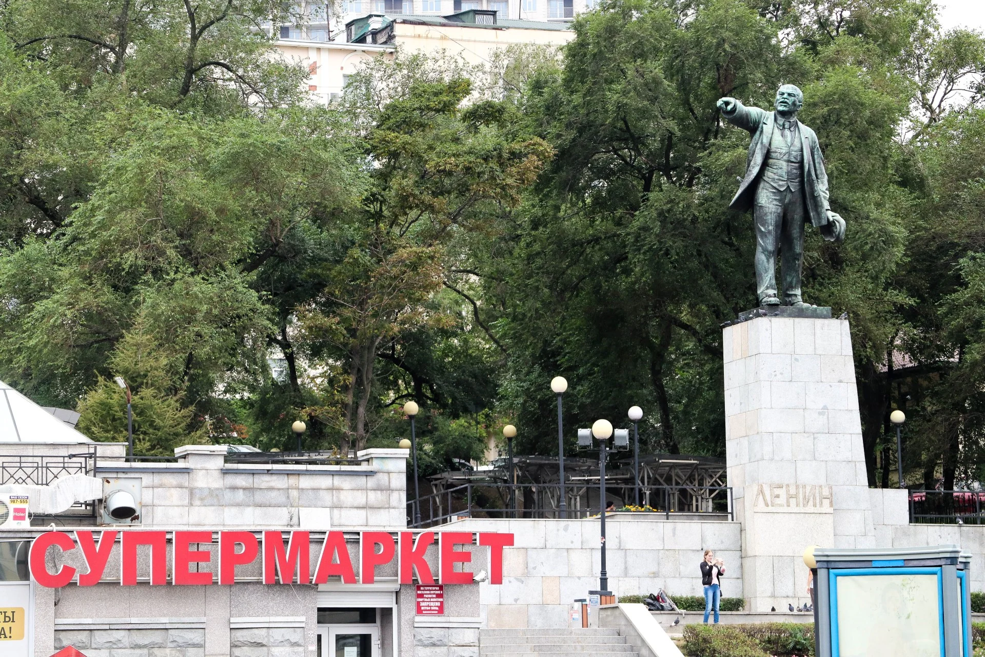 Lenin statue still standing in front of the central супермаркет, one of the largest Lenins left east of the Urals