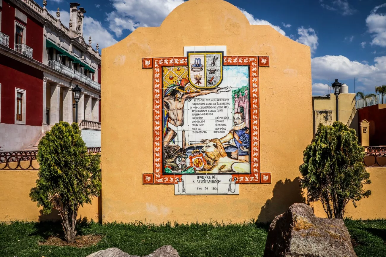 Commemorating the founding of Aguascalientes, and the subjugation of the indigenous peoples in 1575.