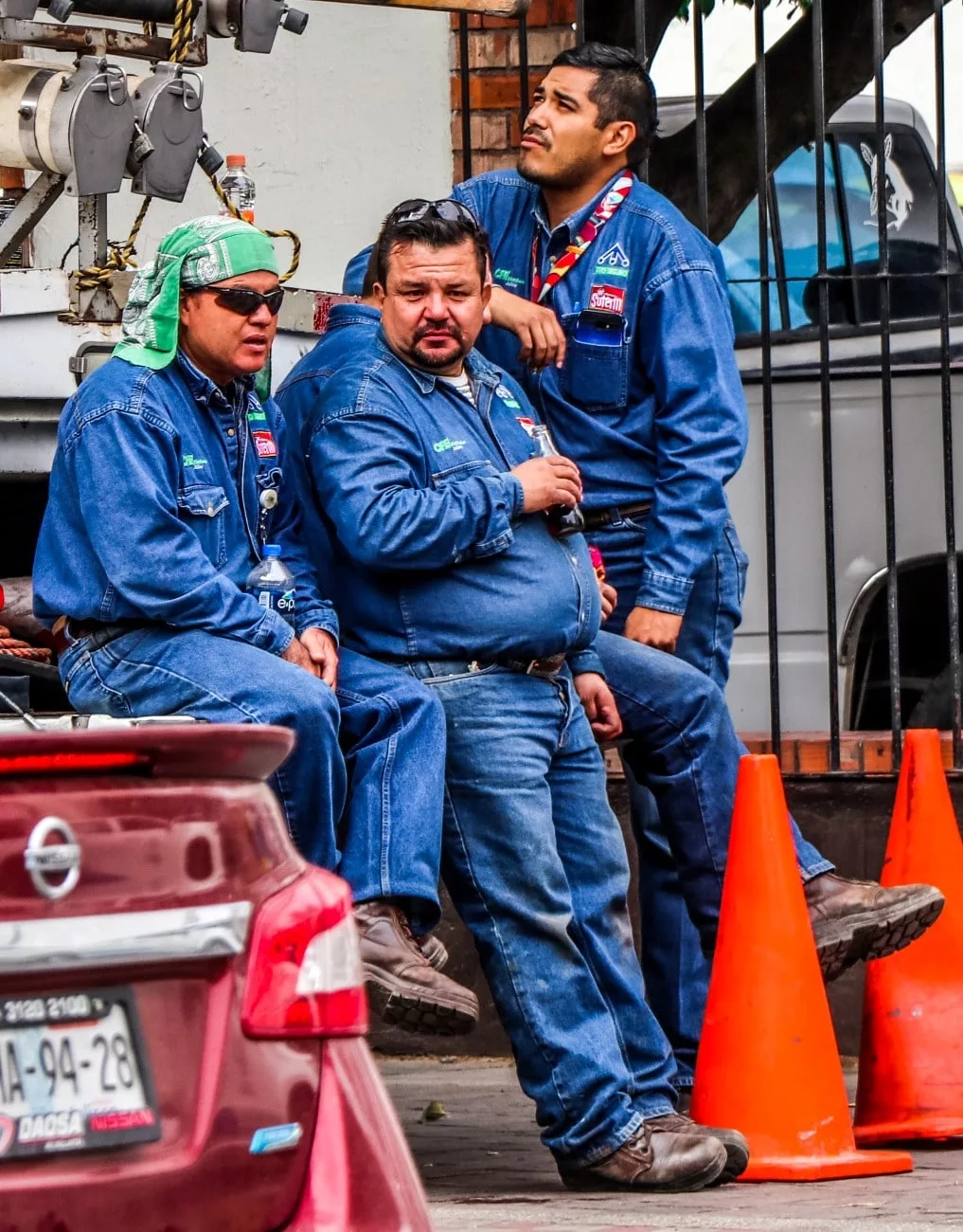 Mexican workers in Guadalajara, Mexico. A long time ago, their ancestors were forcibly mixed with European Spaniard blood.