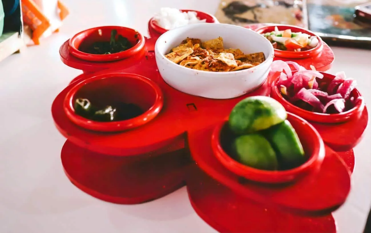 Typical condiments in a Mexican Restaurant