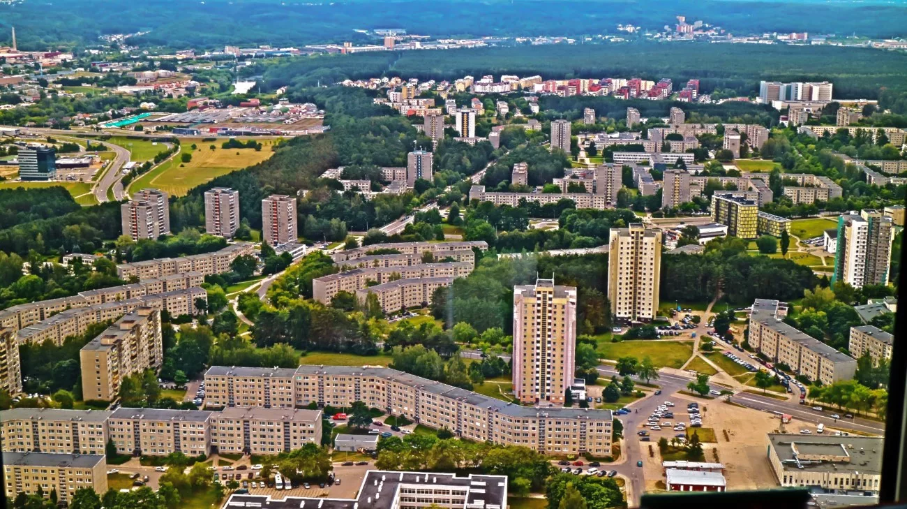 Soviet apartment blocks stretching to the horizon, seen from the TV Tower
